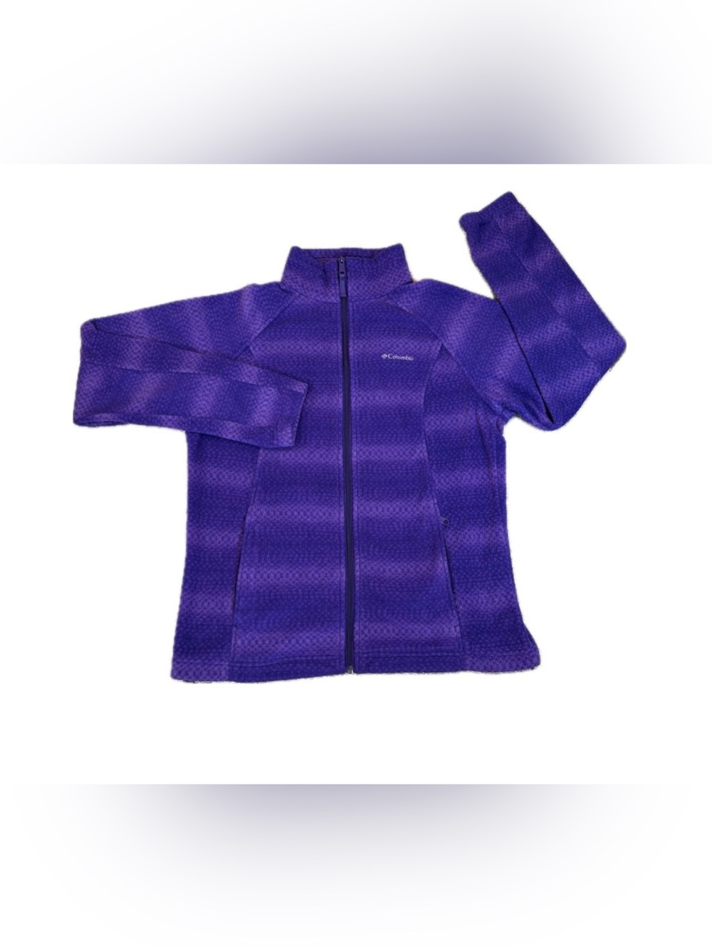 Columbia Jacket Women Large Purple Stripe Vibrant Pockets SOFT Fleece Full Zip